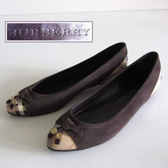 BURBERRY nova check leather suede charm flats 6.5 US 36.5 - Picture 1 of 8